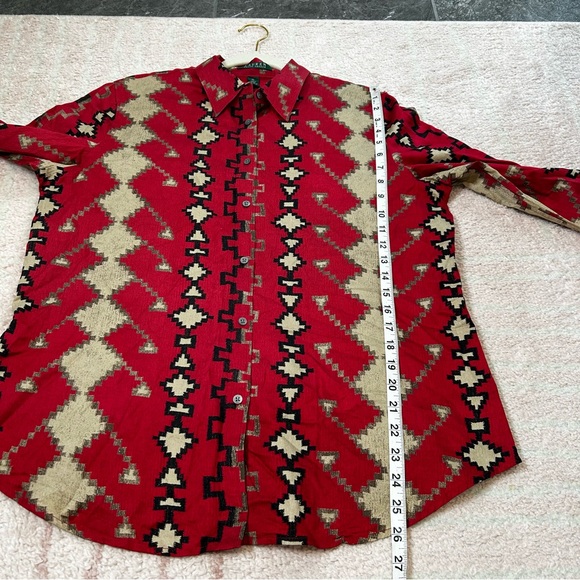 Lauren Ralph Lauren Red TanSouthwest Button Up Blouse 90's Size XL Western Rodeo - Picture 9 of 10